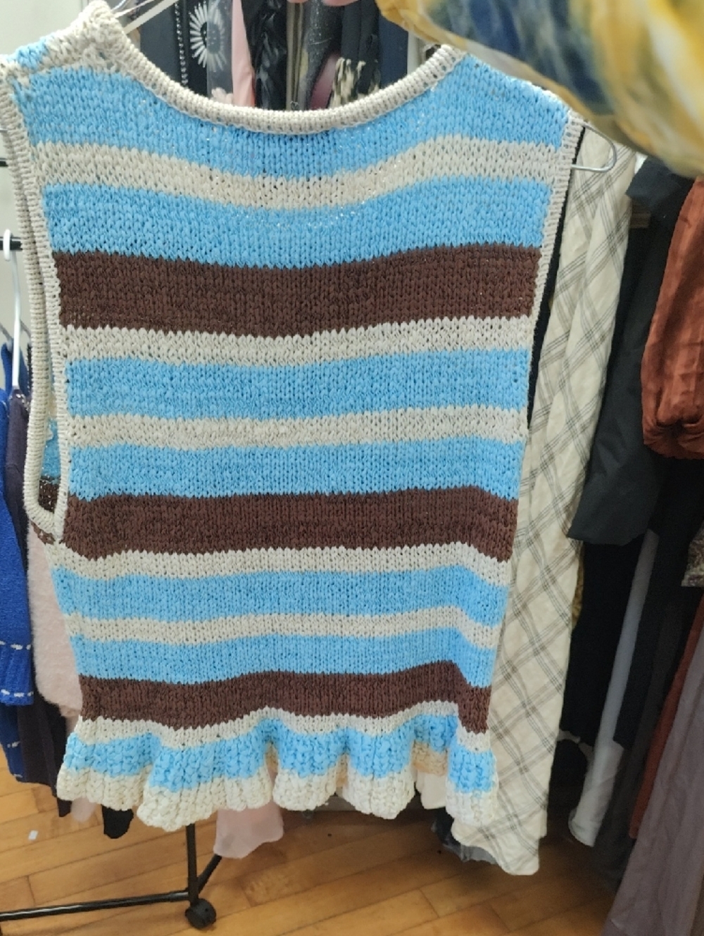Zara Blue, Cream & Brown Striped Ruffle-Hem Knit Tank - Picture 5 of 5